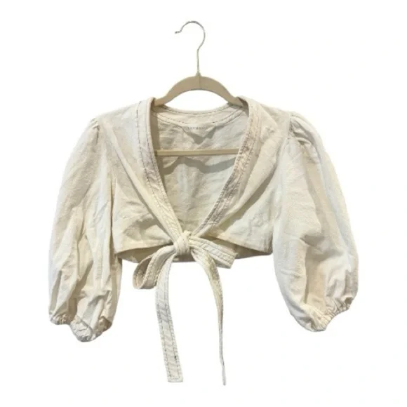 The Handloom Los Angeles Chloe Top Front Tie Crop Blouse Top - Picture 3 of 8